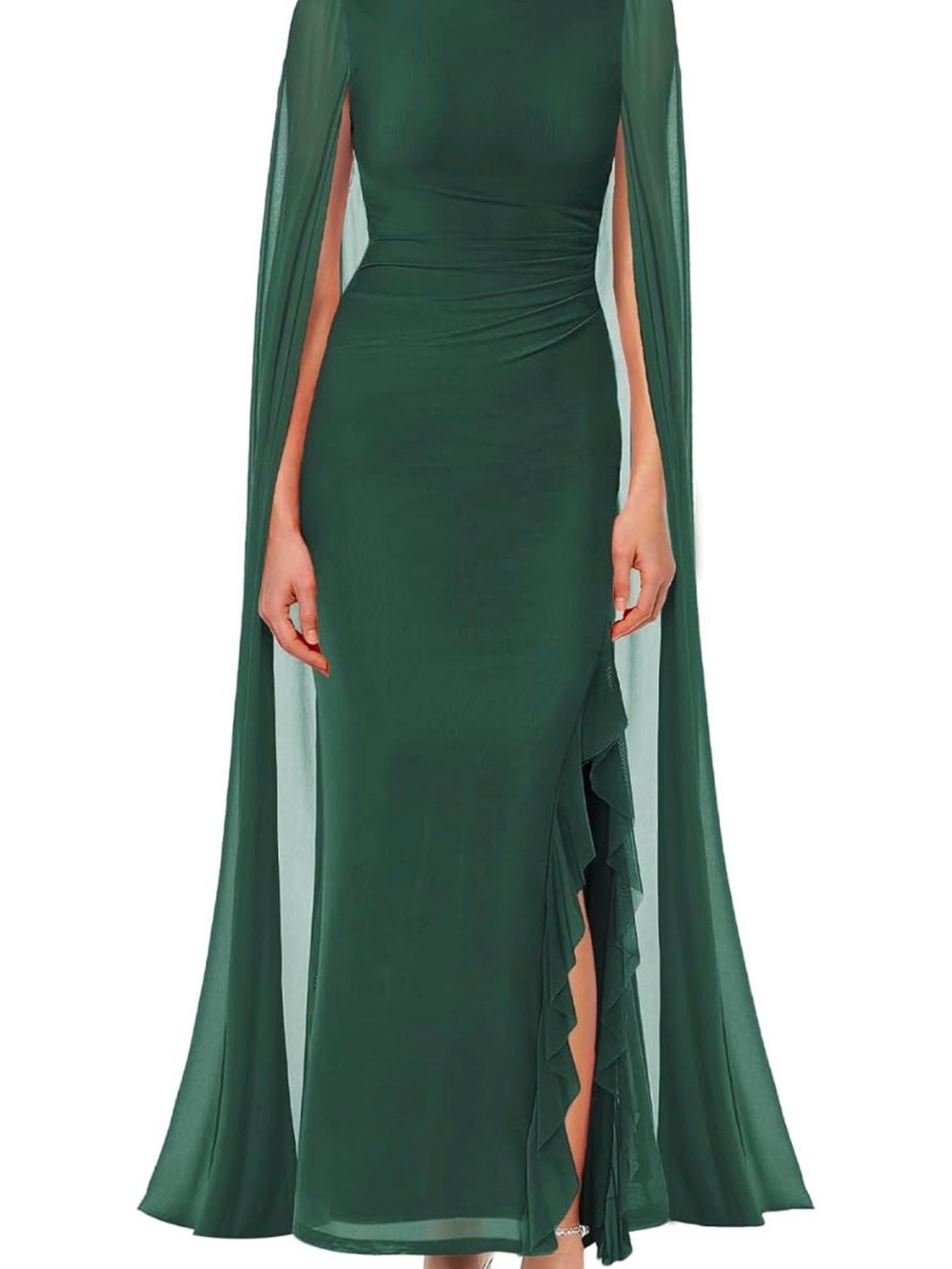 Amazon Emerald Green Cape Ruffle Maxi Dress